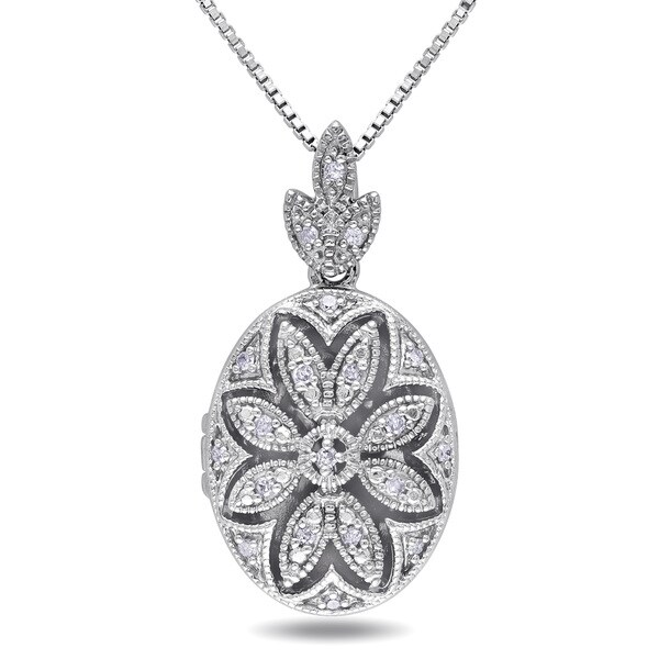 Miadora Sterling Silver Vintage Diamond Locket Necklace