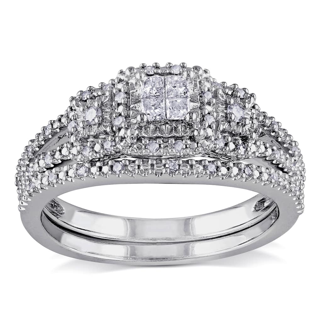 Miadora Sterling Silver 1/4ct TDW Diamond Bridal Ring Set