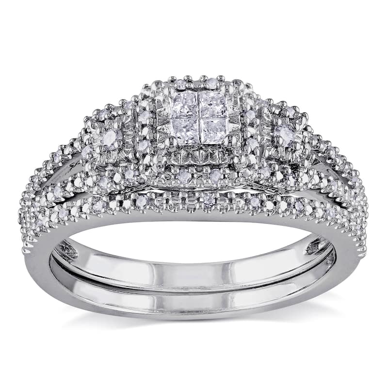 Miadora Sterling Silver 1/4ct TDW Diamond Bridal Ring Set - 5