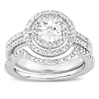 Miadora Sterling Silver 1/4ct TDW Diamond Bridal Ring Set