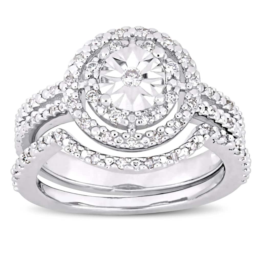 Miadora Sterling Silver 1/4ct TDW Diamond Bridal Ring Set