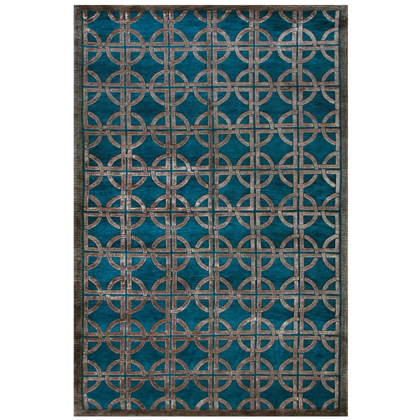 Grand Bazaar Hand-knotted Wool and Viscose Tao Rug in Azure (7'9 x 9'9) - 7'9" x 9'9"