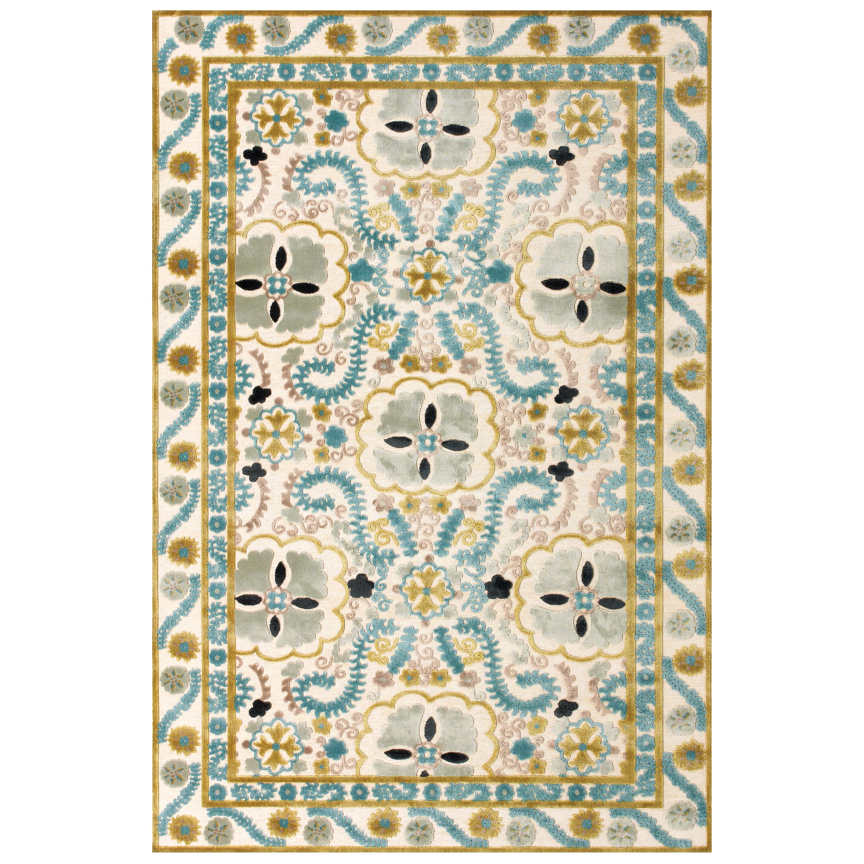 Aviv Cream Aqua Rug (76 X 106)