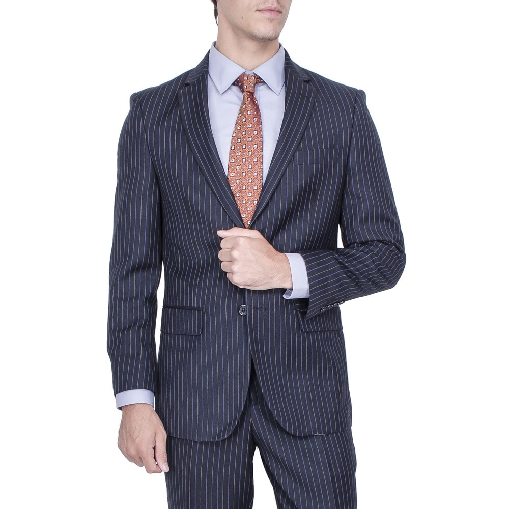 Mens Modern Fit Navy Blue Striped 2 button Suit