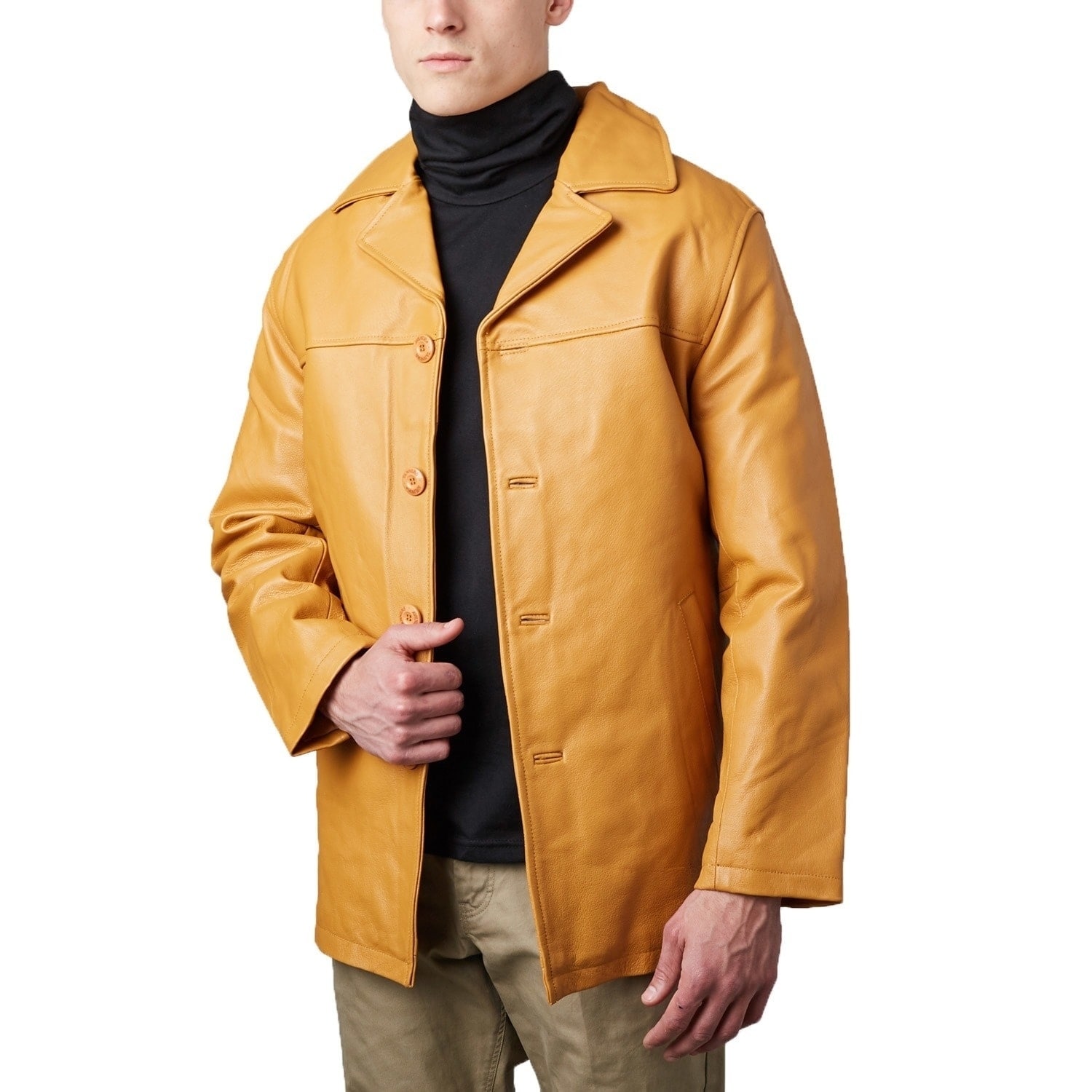 Tanners Avenue Mens Timber Leather Button front Half coat With Zip out Liner Beige Size S