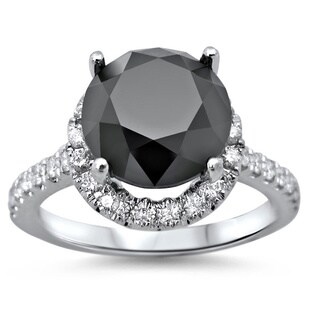 Noori 18k White Gold 4 1/2ct TDW Black Round Diamond Engagement Ring ...