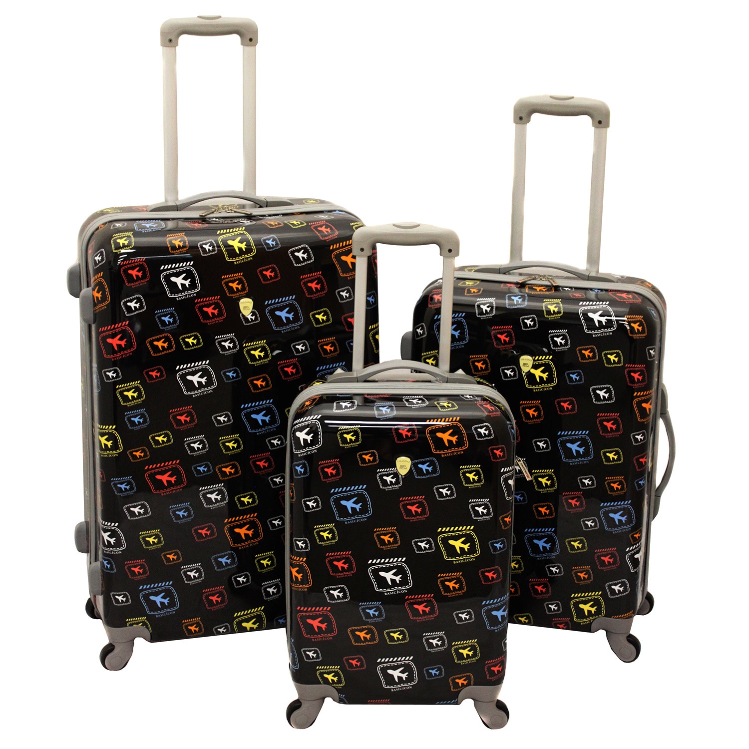 Dejuno Airplane 3 piece Hardside Spinner Luggage Set