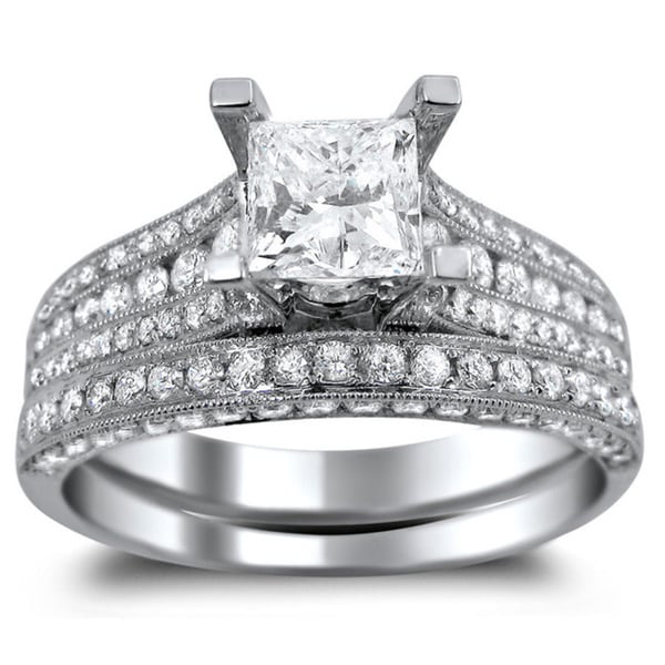 Noori 14k White Gold 2 1/10ct TDW Princess-cut Clarity Enhanced Diamond Bridal Ring Set ...