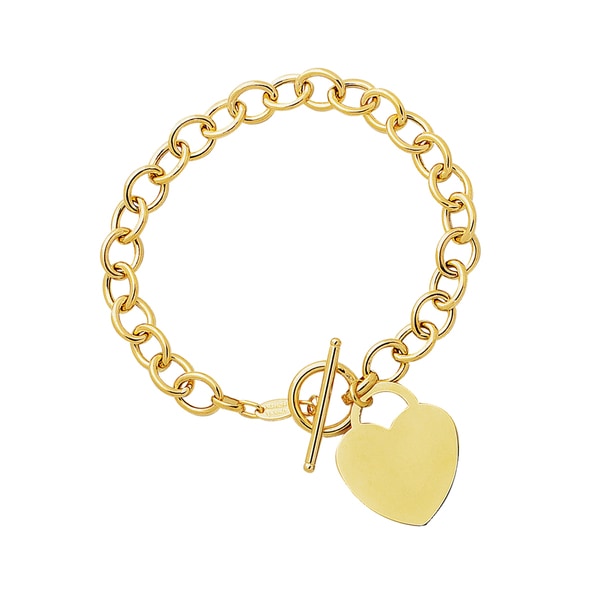 14K Yellow Gold Heart Charm Toggle Bracelet