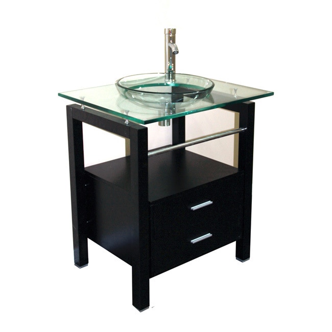 Kokols Kokols Free Standing Tempered Glass Sink With Cabinet Drawers Brown Size Single Vanities