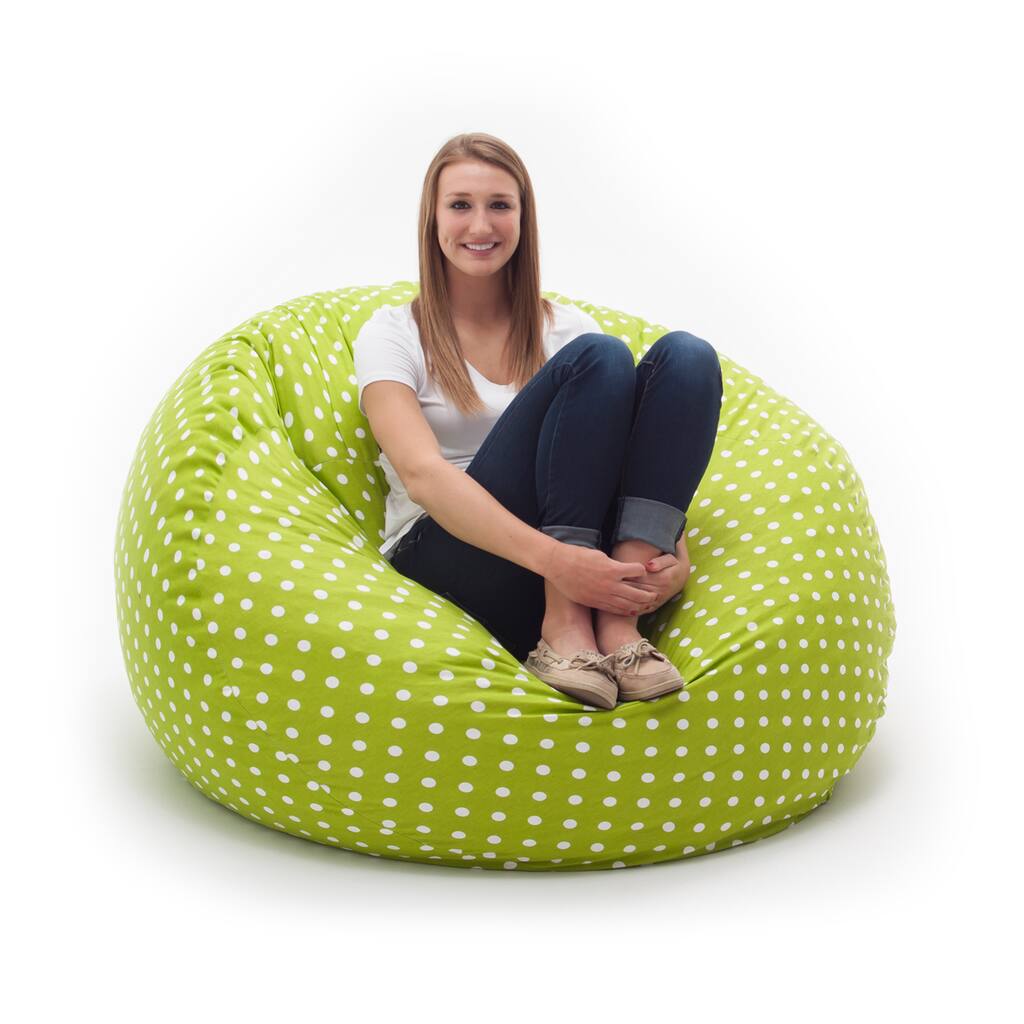 FufSack Memory Foam Polka Dot Green 4-foot Large Bean Bag Lounge Chair