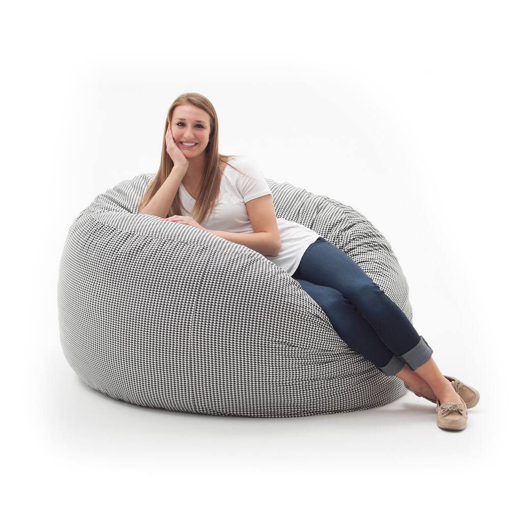 FufSack Memory Foam Houndstooth Black 4-foot Large Bean Bag Lounge Chair