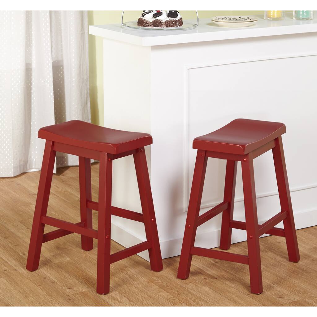 Simple Living Belfast 24-inch Red Saddle Stool (Set of 2)