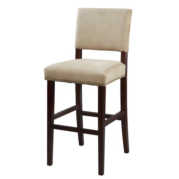 Oh Home Holcombe Stationary Wood Bar Stool, Rustic Nail Head Trim