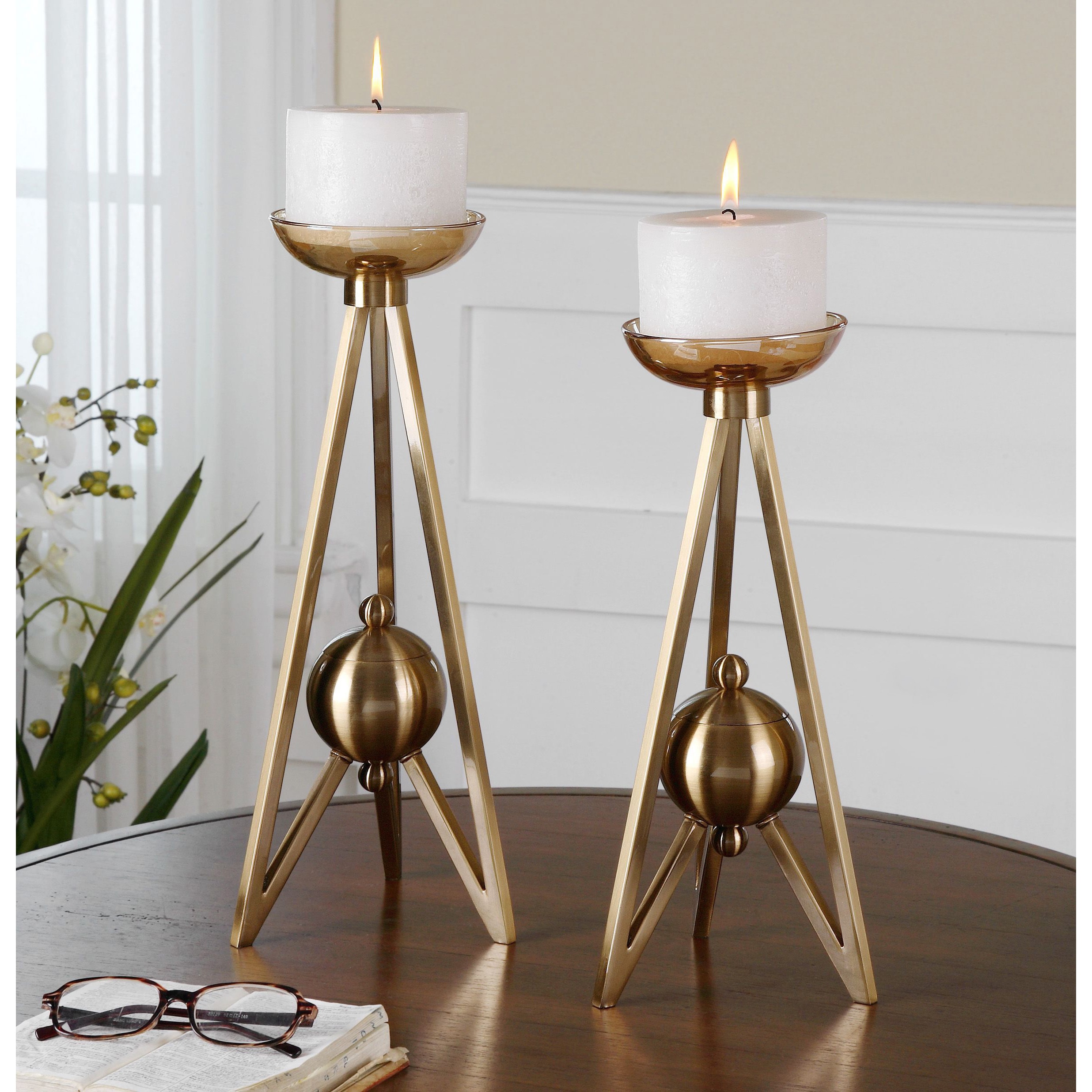 Andar Coffee Bronze Candle Holders (set Of 2)