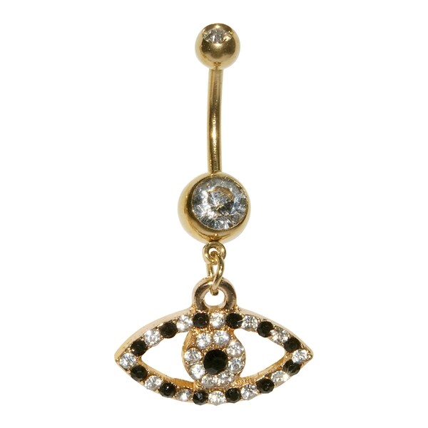 Supreme Jewelry Goldtone Black/ Clear Crystal Evil Eye Belly Ring ...