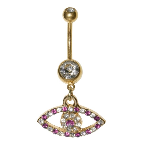Supreme Jewelry Goldtone Pink/ Clear Crystal Evil Eye Belly Ring - Free ...