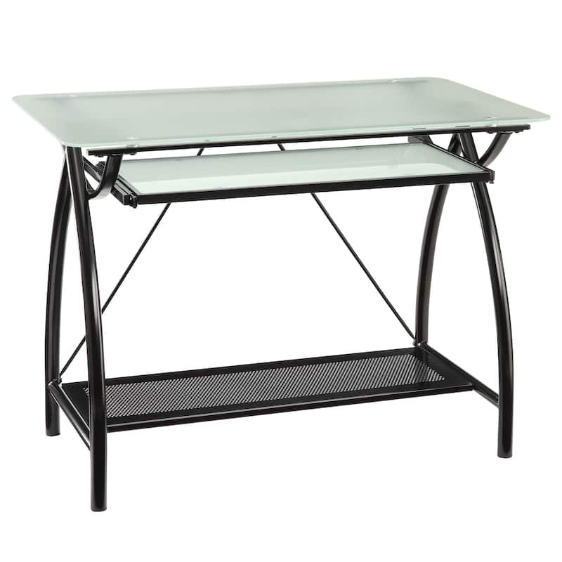 Porch & Den Danziger Black Metal Glass Top Desk with Keyboard Tray