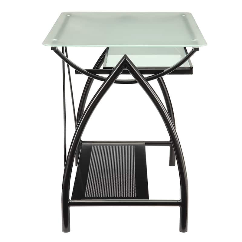 Porch & Den Danziger Black Metal Glass Top Desk with Keyboard Tray