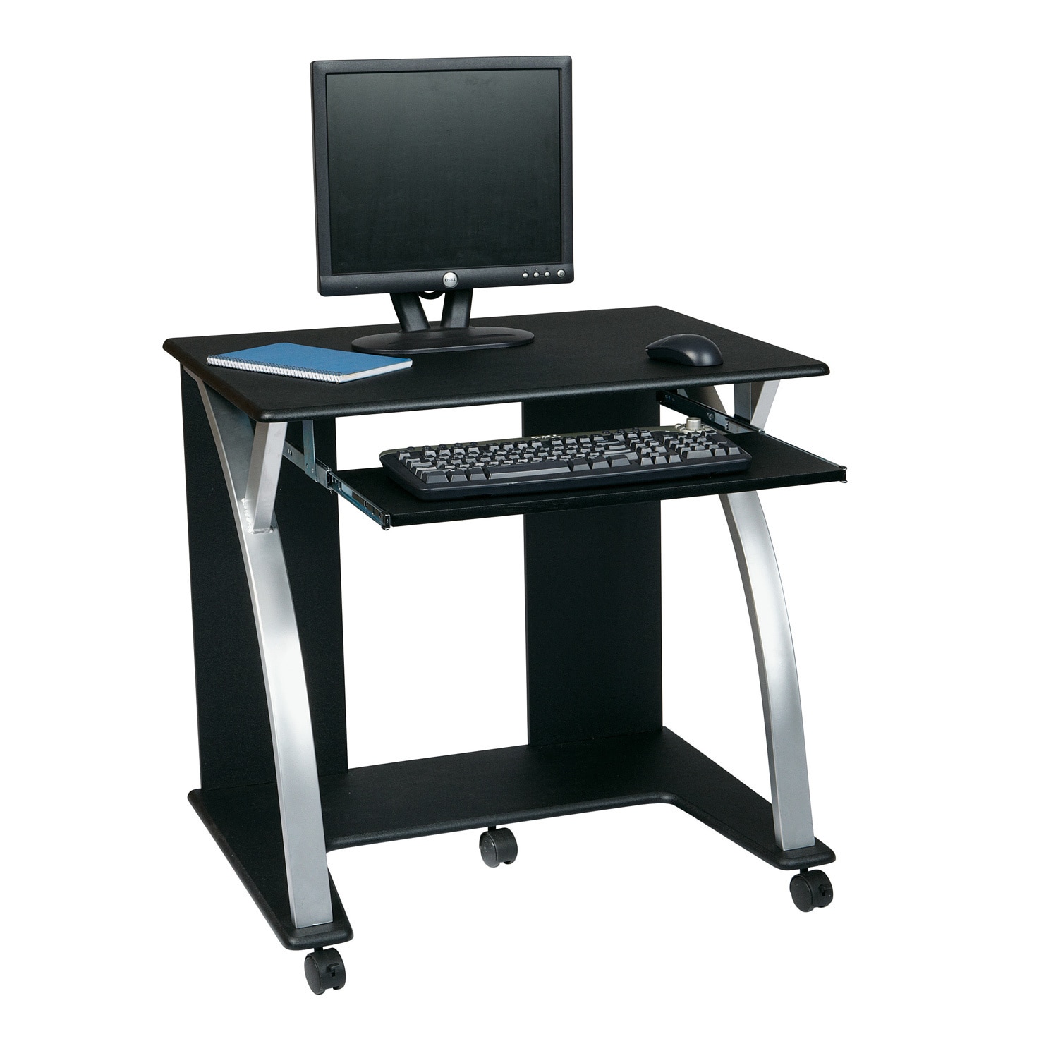 Shop Black Silver Rolling Computer Desk Cart With Pull Out