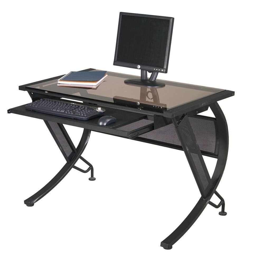 Black Metal/ Sepia Glass Computer Desk with Keyboard Tray