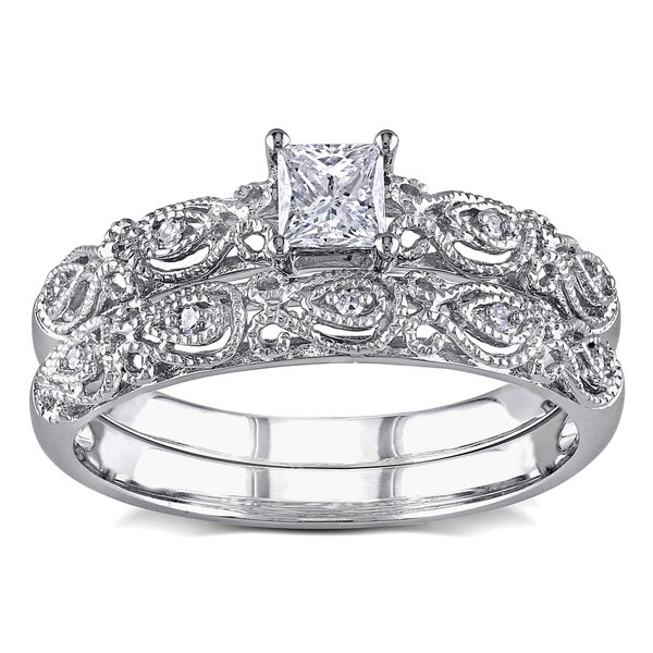 Miadora Signature Collection 10k White Gold 1/3ct TDW Diamond Vintage Bridal Set