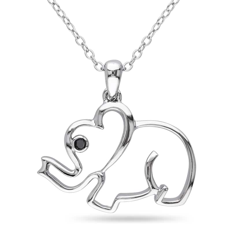 Miadora Sterling Silver Black Diamond Elephant Necklace