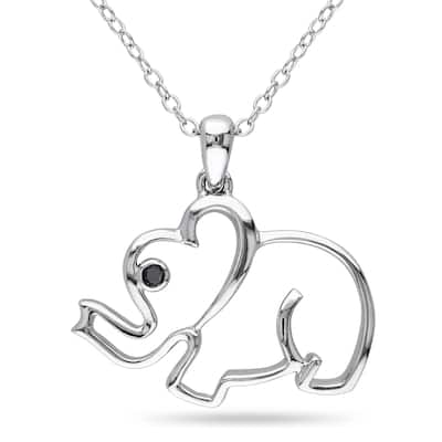 Miadora Sterling Silver Black Diamond Elephant Necklace