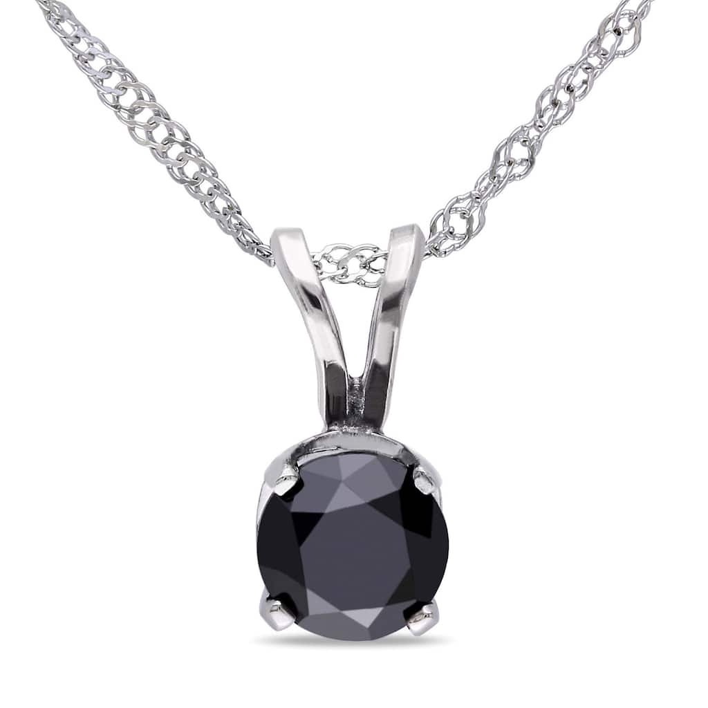 Miadora 10k White Gold 1/2ct TDW Black Diamond Solitaire Necklace
