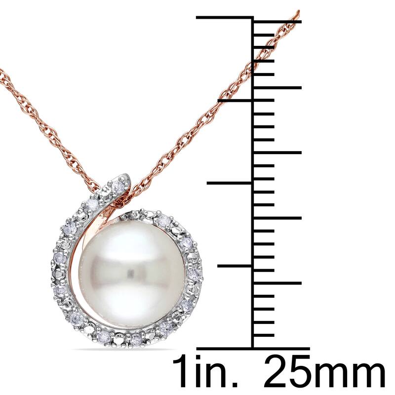 Miadora 10k Rose Gold White Cultured Freshwater Pearl and Diamond Accent Halo Necklace (8-8.5 mm)