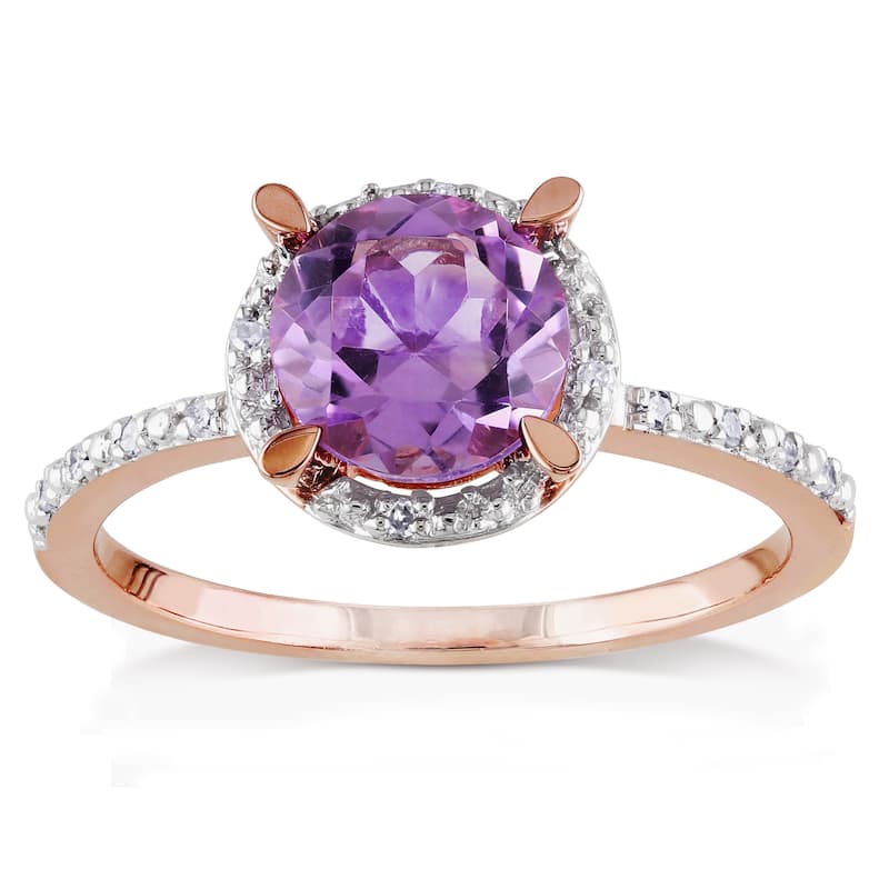 Miadora 10k Rose Gold 1 1/3ct TGW Amethyst and Diamond Accent Ring (H-I, I2-I3) - Size 9