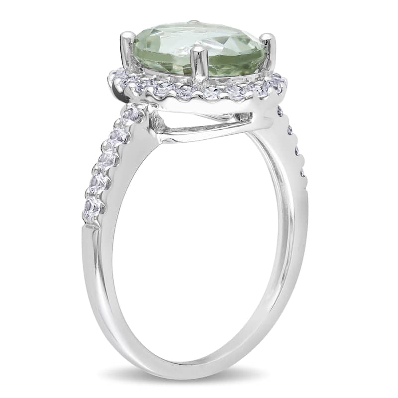 Miadora 10k White Gold Green Amethyst and Created White Sapphire Halo Ring