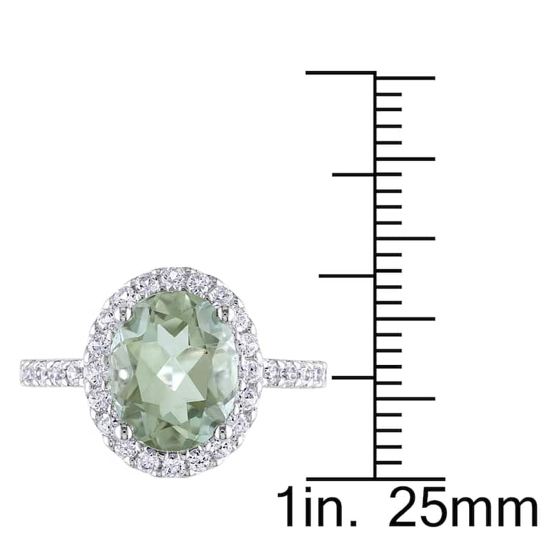 Miadora 10k White Gold Green Amethyst and Created White Sapphire Halo Ring