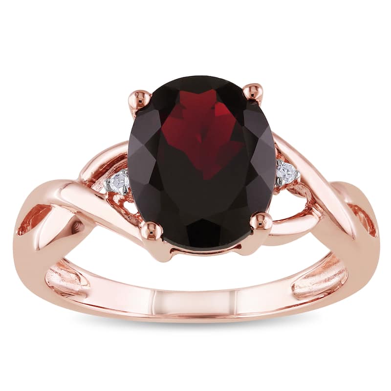 Miadora 10k Rose Gold 3ct TGW Garnet and Diamond Accent Ring - 5