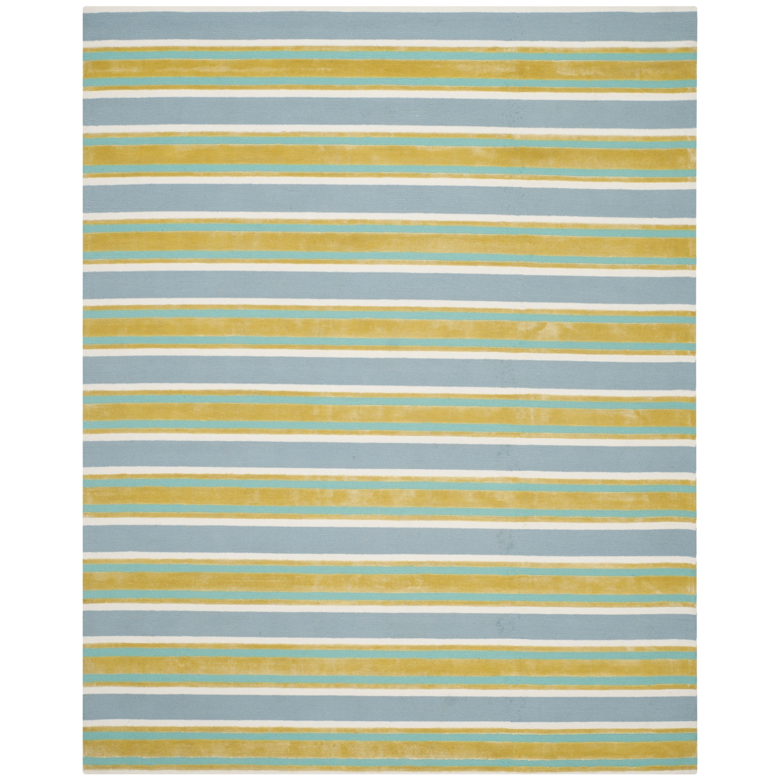 Isaac Mizrahi By Safavieh Beach Stripe Blue/ Green Wool Rug (8 X 10)
