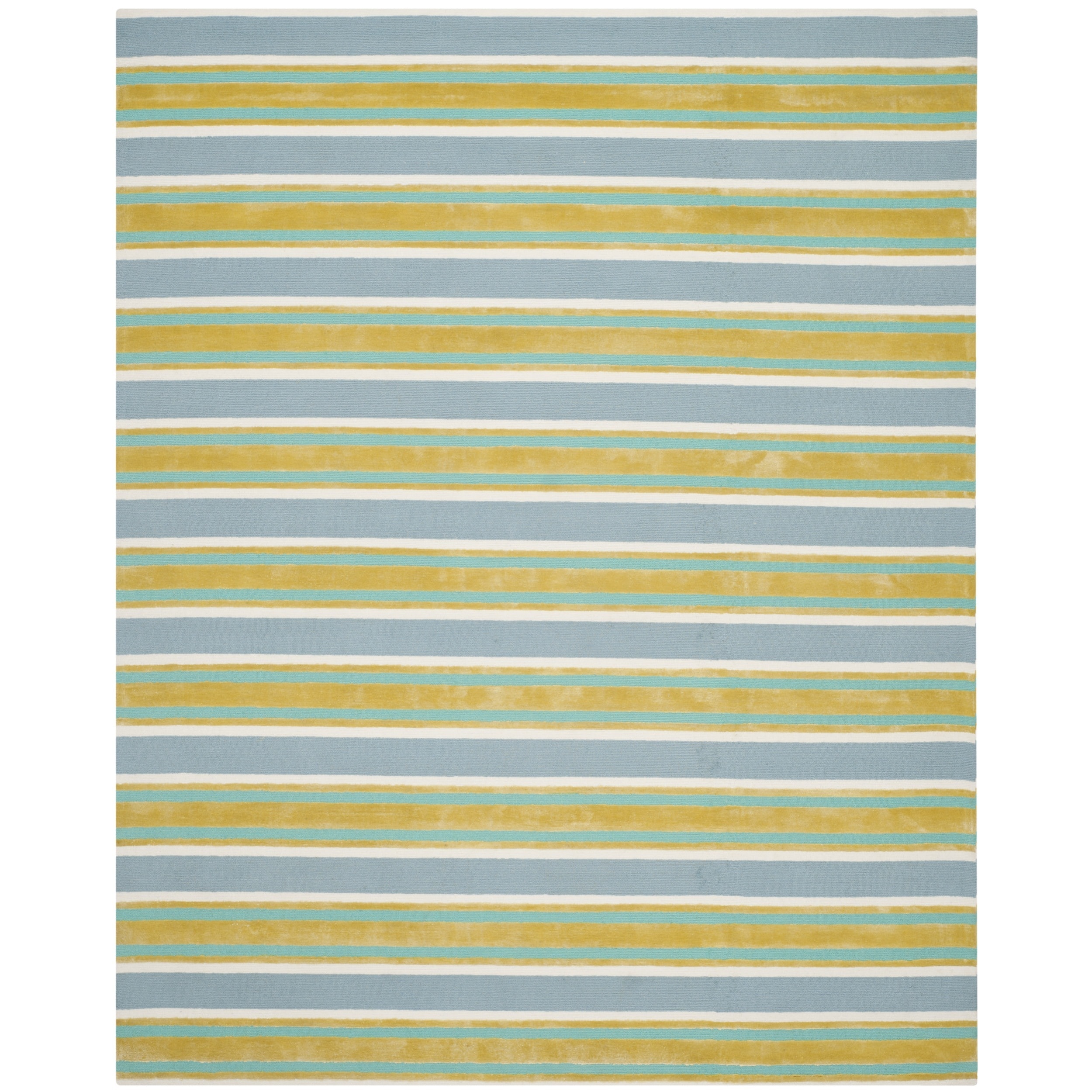 Isaac Mizrahi By Safavieh Beach Stripe Blue/ Green Wool Rug (4 X 6)