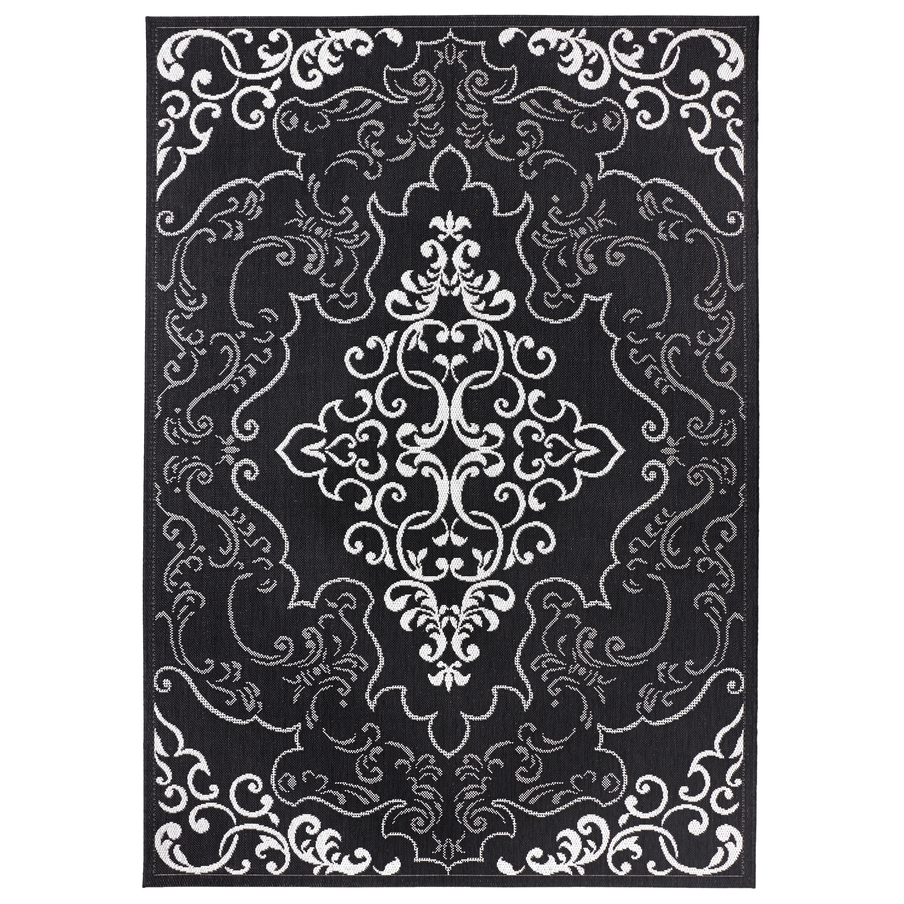 Modern Classic Black Indoor / Outdoor Polypropylene Rug (5 Feet 3 Inches X 7 Feet 4 Inches)