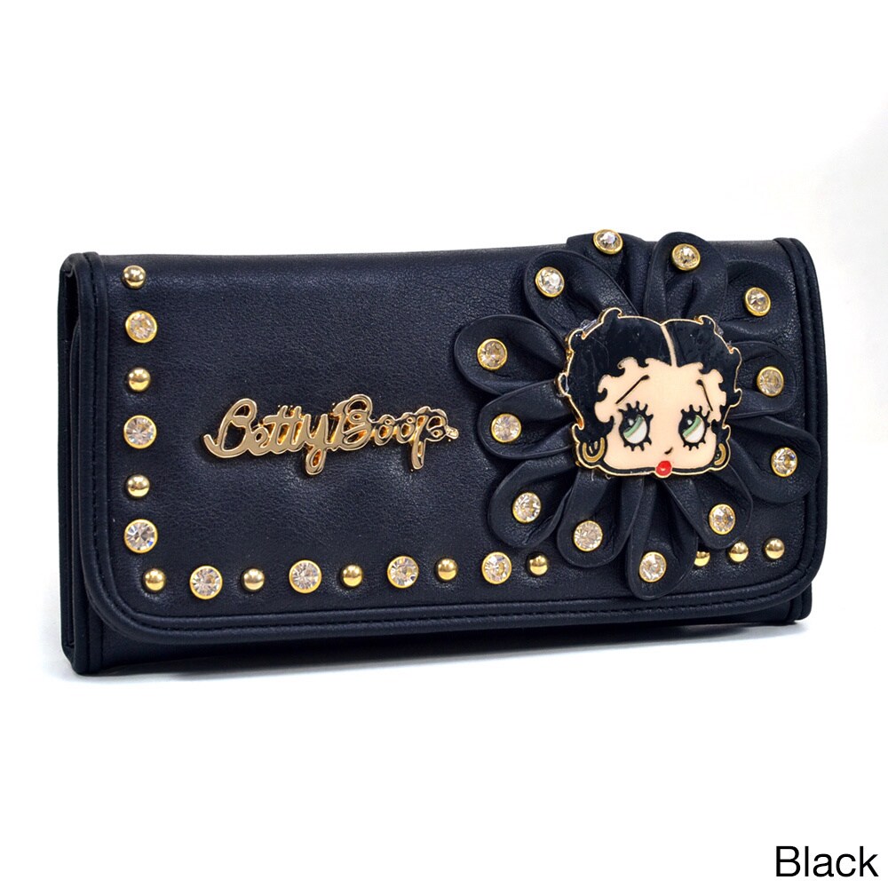 Betty Boop Rhinestone studded Flower Design Tri fold Wallet