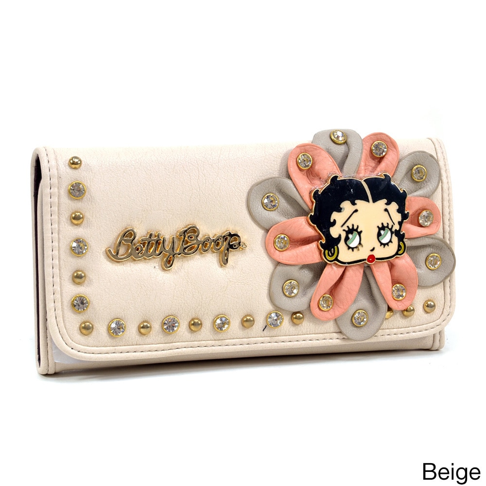 Betty Boop Rhinestone studded Flower Design Tri fold Wallet