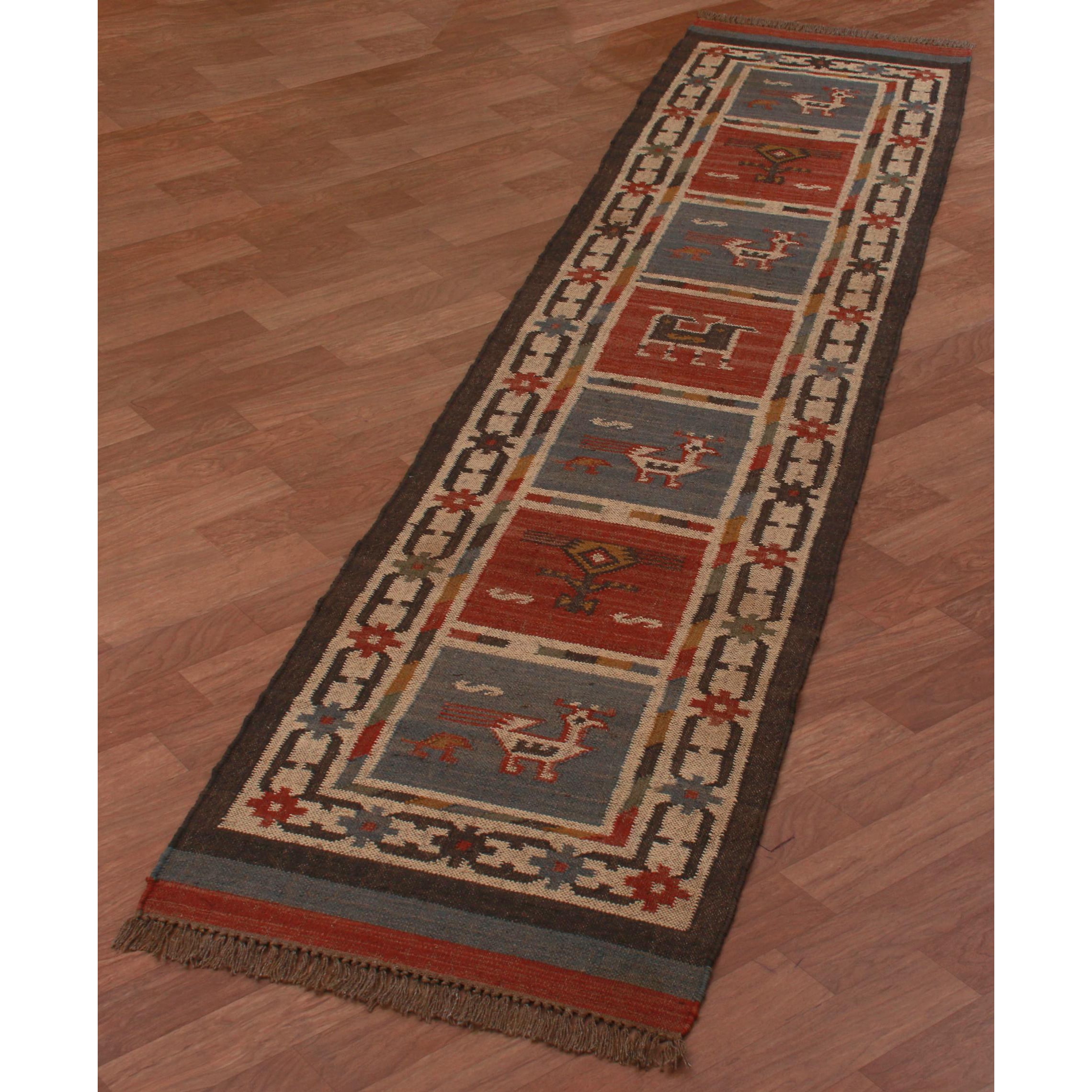 Hand woven Tribal Wool   Jute Runner Rug (26 X 12)