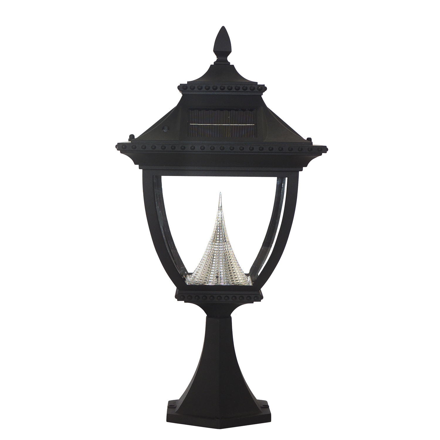 Gama Sonic Gs 104p Pagoda Solar Light With 8 Bright white Leds, Pier Base For Flat Mount, Black Finish