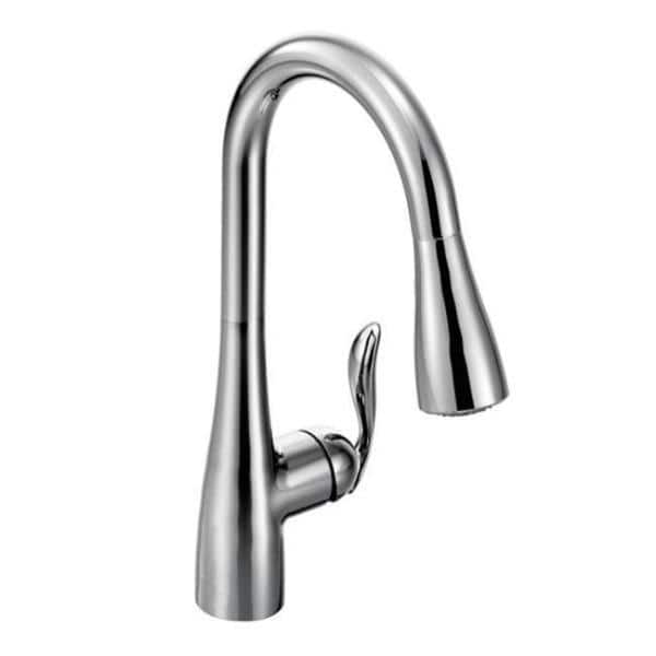 slide 1 of 1, Moen Arbor Chrome One-Handle High Arc Pulldown Kitchen Faucet