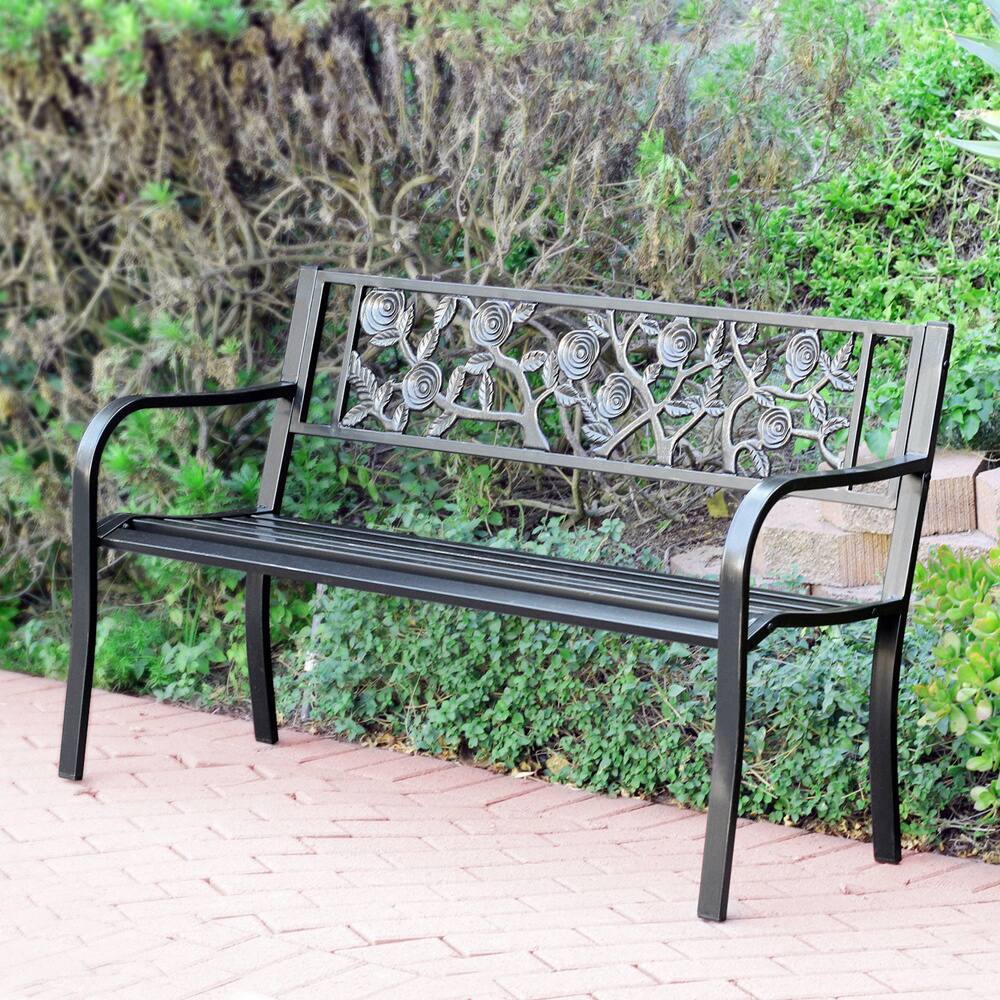 50 inches long Flowers Curved Back Steel Park Bench