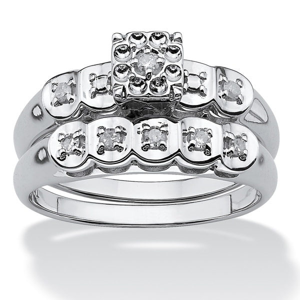 PalmBeach 1/8 TCW Round Diamond Two Piece Bridal Set in Platinum over