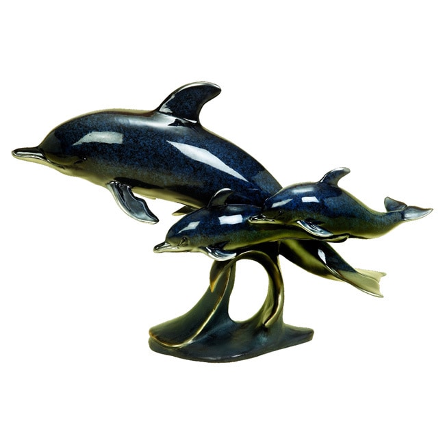 Black Polystone Dolphin Nautical Table Decor