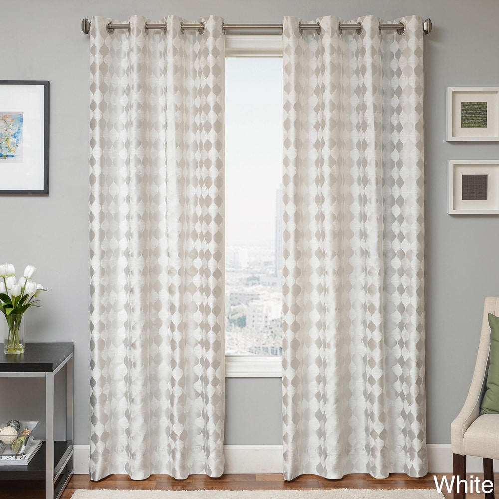 Pair Peyton Jacquard Lined Ring Top Curtains Range Finished In Green 