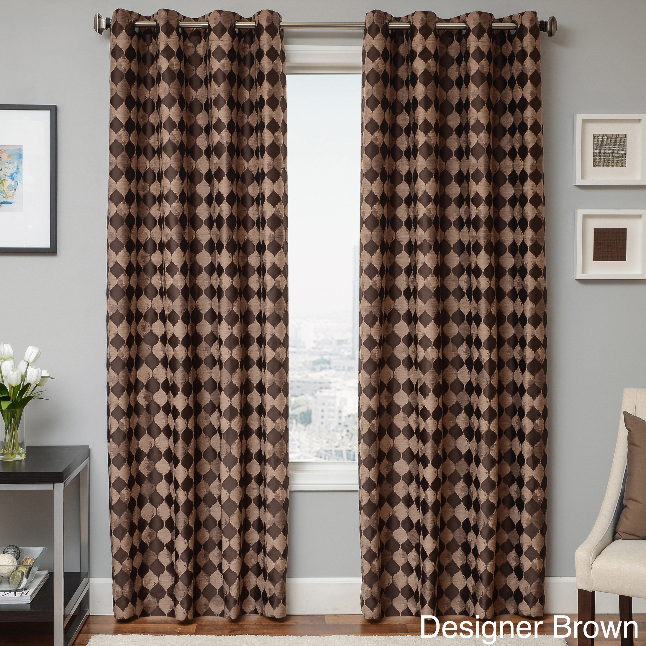 Peyton Woven Jacquard Grommet Top Curtain Panel