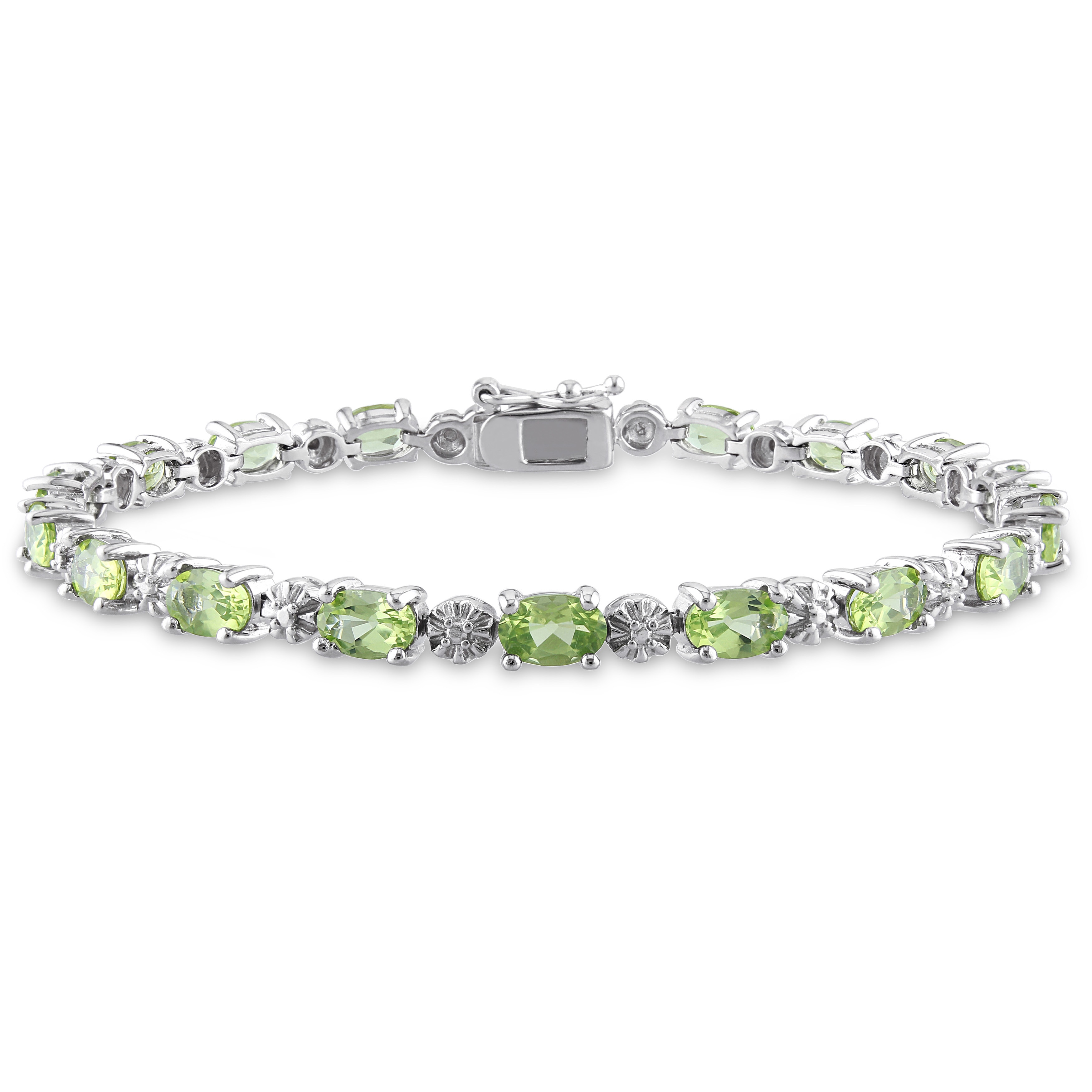 Miadora Sterling Silver 8 4/5ct TGW Peridot and Diamond Accent Bracelet