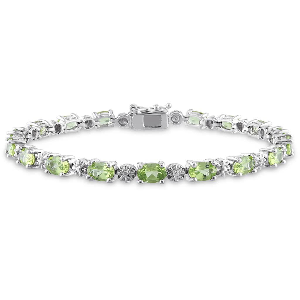Miadora Sterling Silver 8 4/5ct TGW Peridot and Diamond Accent Bracelet