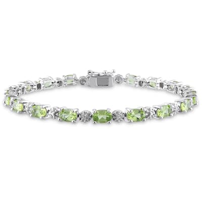 Miadora Sterling Silver 8 4/5ct TGW Peridot and Diamond Accent Bracelet